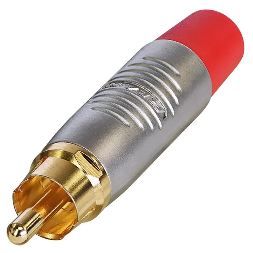 REAN RCA Phono Plug, Nickel with Gold Contacts, Red Rubber Boot