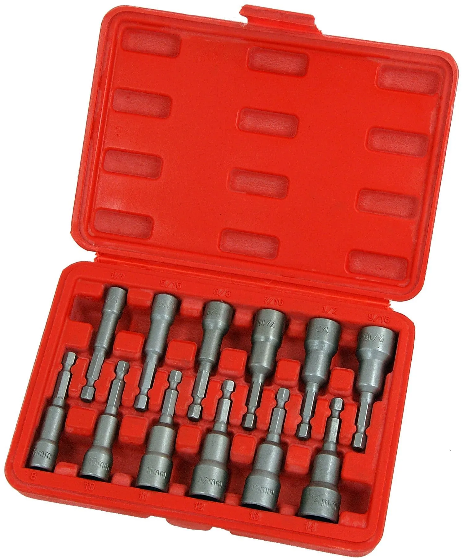 12Pcs Magnetic Nut Driver Set 8 - 14mm & 1/4" - 9/16" 6Pt 1/4" Drive 65mm Long