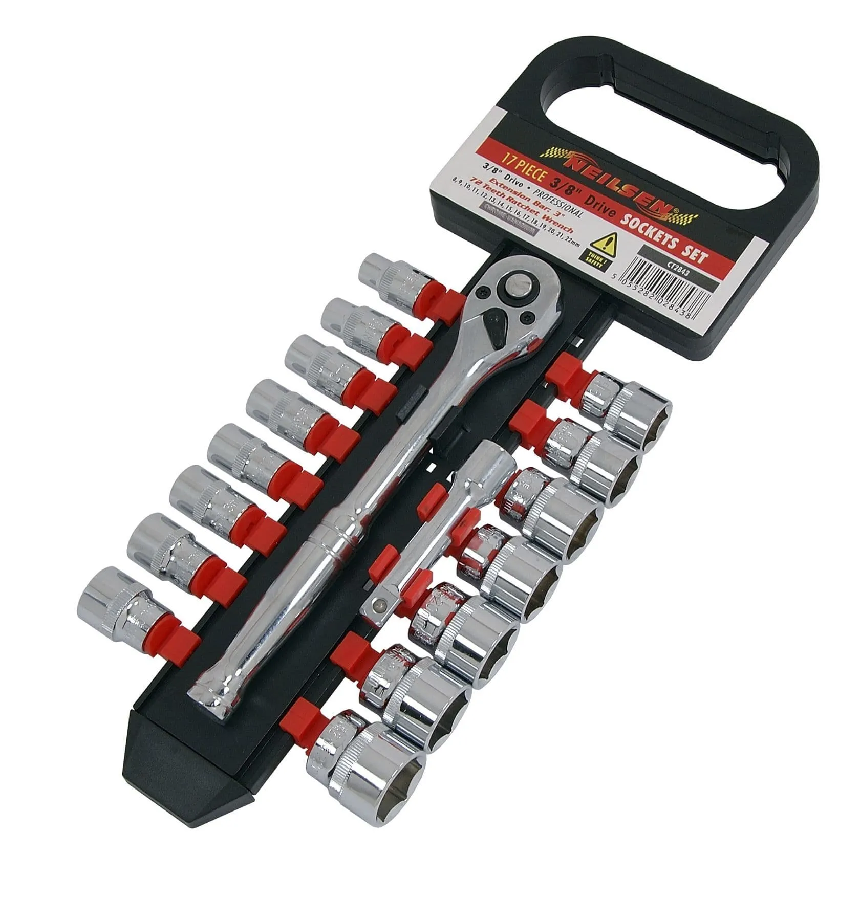 17Pc 3/8" Chrome Drive Socket Set With Ratchet & Extension Bar - 8mm - 22mm