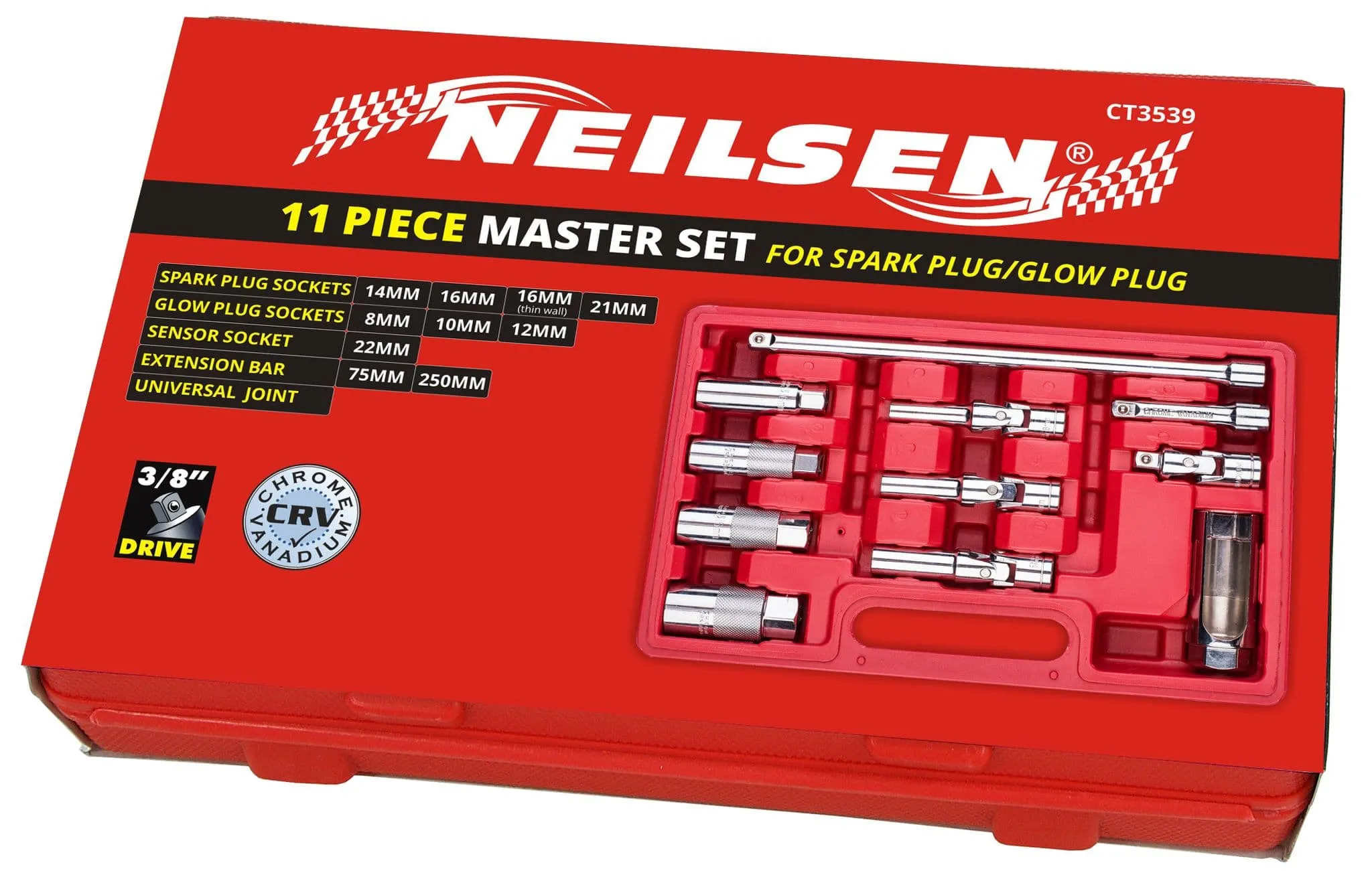 3/8" Master Spark Plug Glow Plug Socket Set Petrol Diesel Removal Install Tool