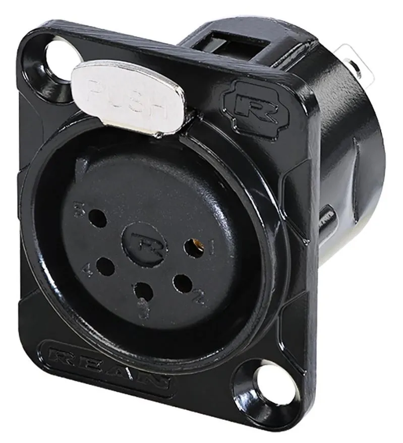 REAN RC5FDL-B 5 Pole XLR Panel Mount Socket, Black