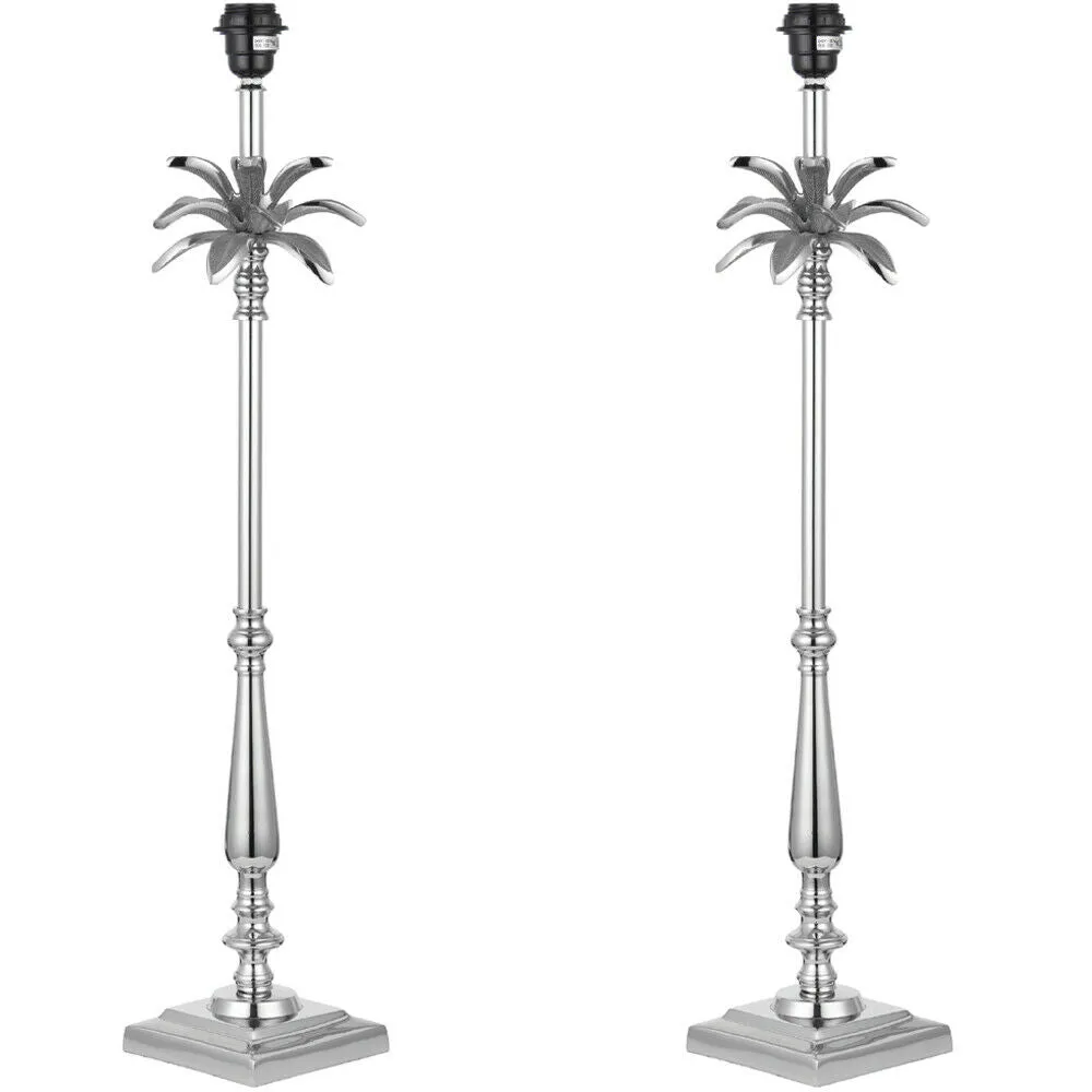 2 PACK Large Metal Table Lamp Polished Nickel Leaf BASE ONLY Palm Tree Light