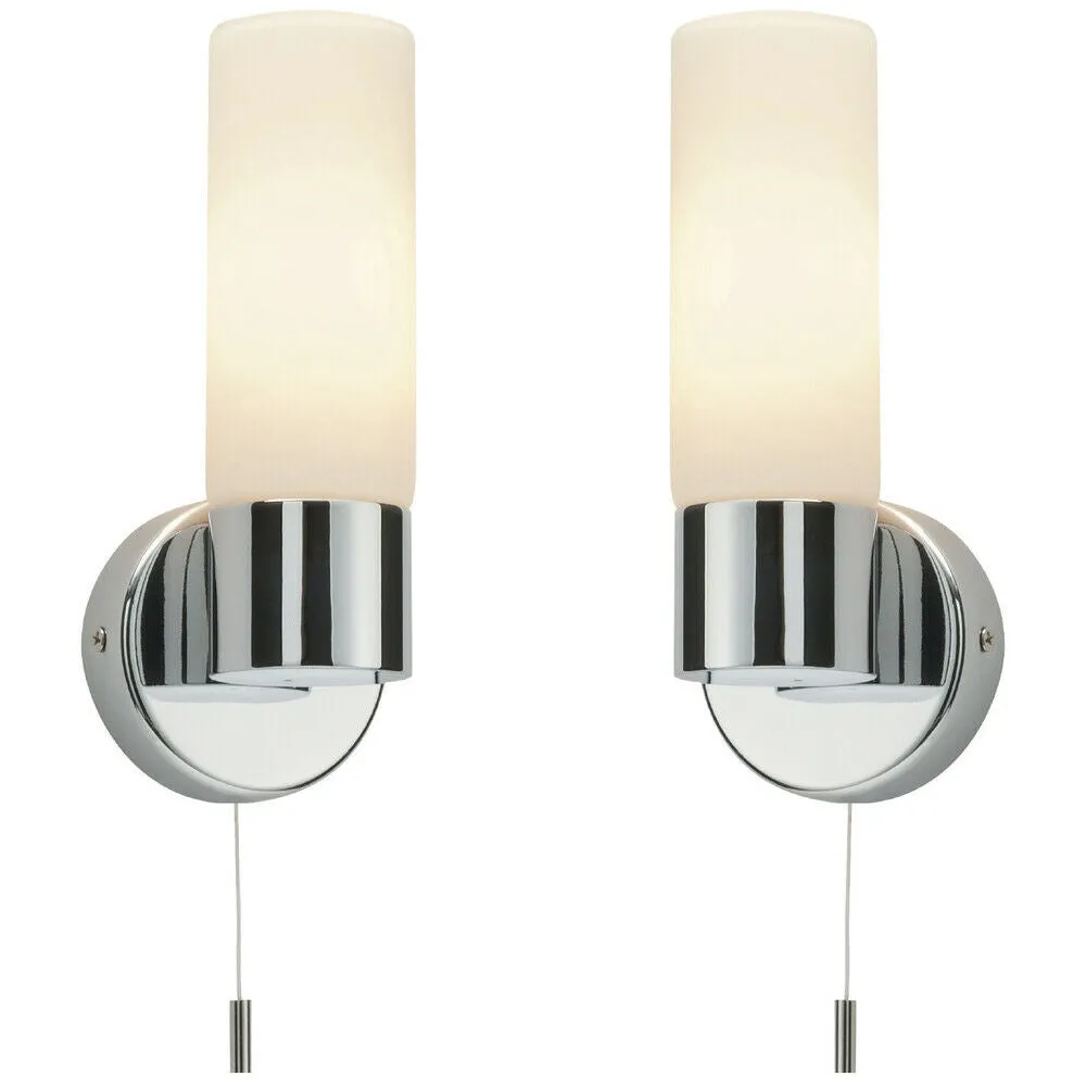 2 PACK IP44 Bathroom Wall Light Chrome & Frosted Glass Shade Modern Lamp Fitting