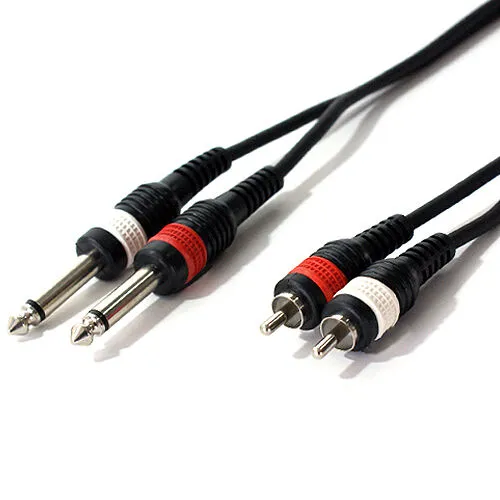 1.5m 2 RCA PHONO Male to 2x 6.35mm Ã‚Â¼" Jack Plug Cable Lead Mono 6.3mm Mixer Amp