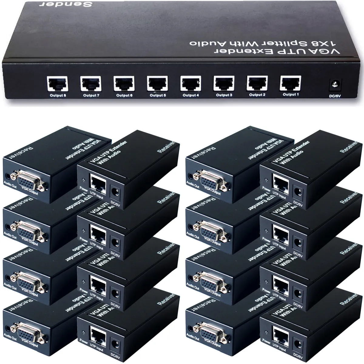 8 Port Way VGA & Audio Over Single CAT5e CAT6 Splitter PC Distribution Extender