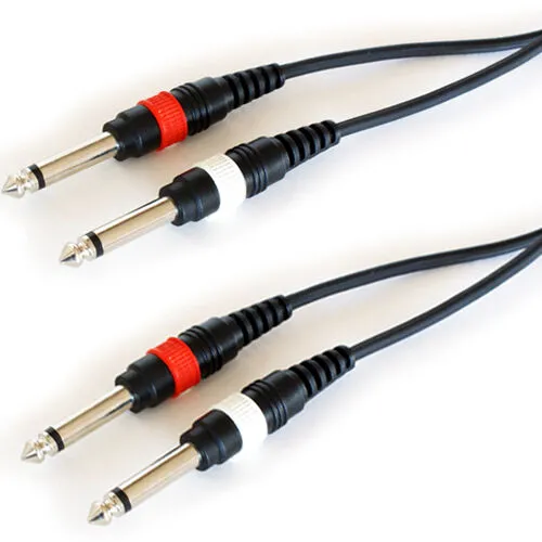 PRO 3m Dual 6.35mm Mono Jack Plug Cable 2x ¼" Male Guitar Microphone Patch Lead