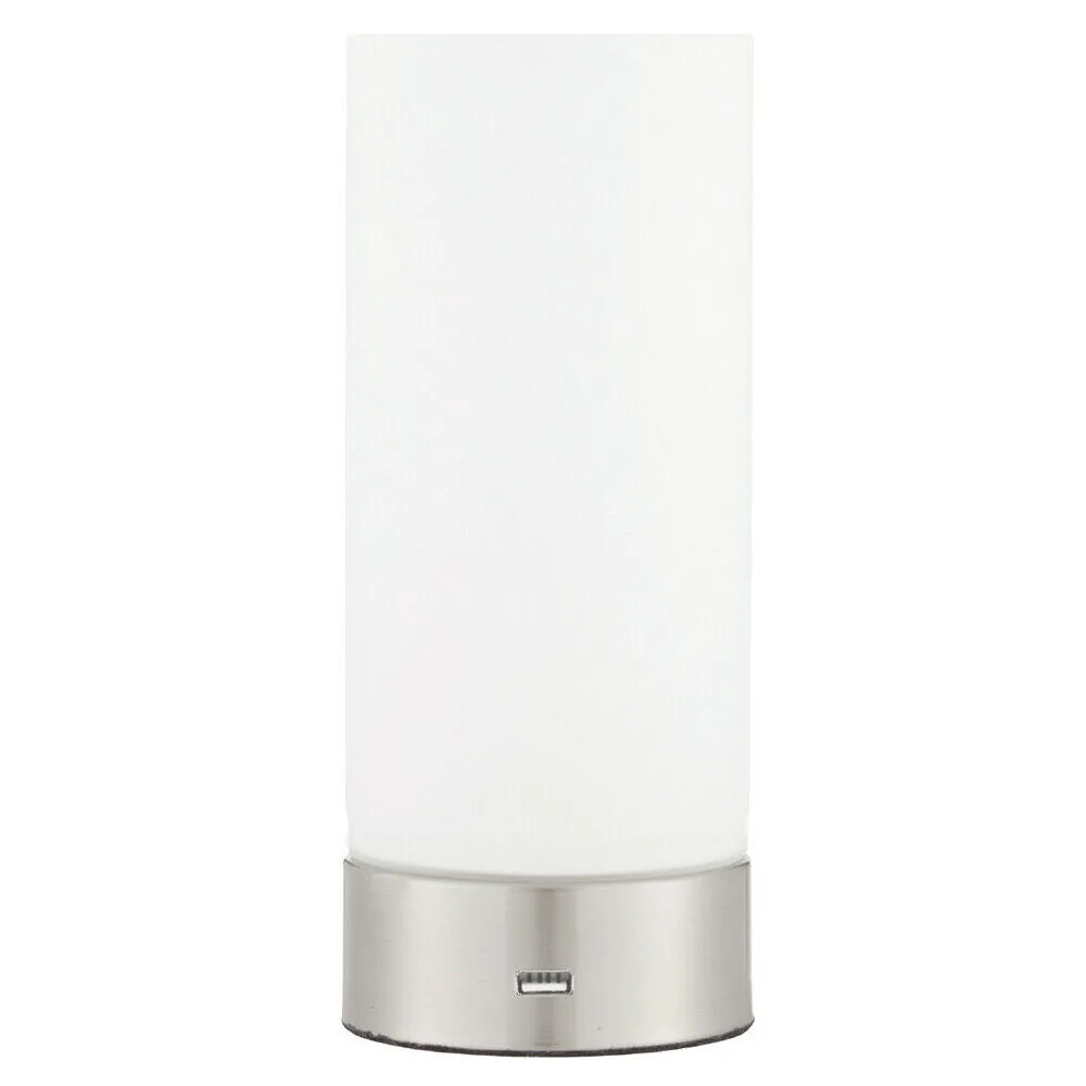 Touch Dimmable Table Lamp Nickel & Frosted Glass Shade Modern Light USB Charger