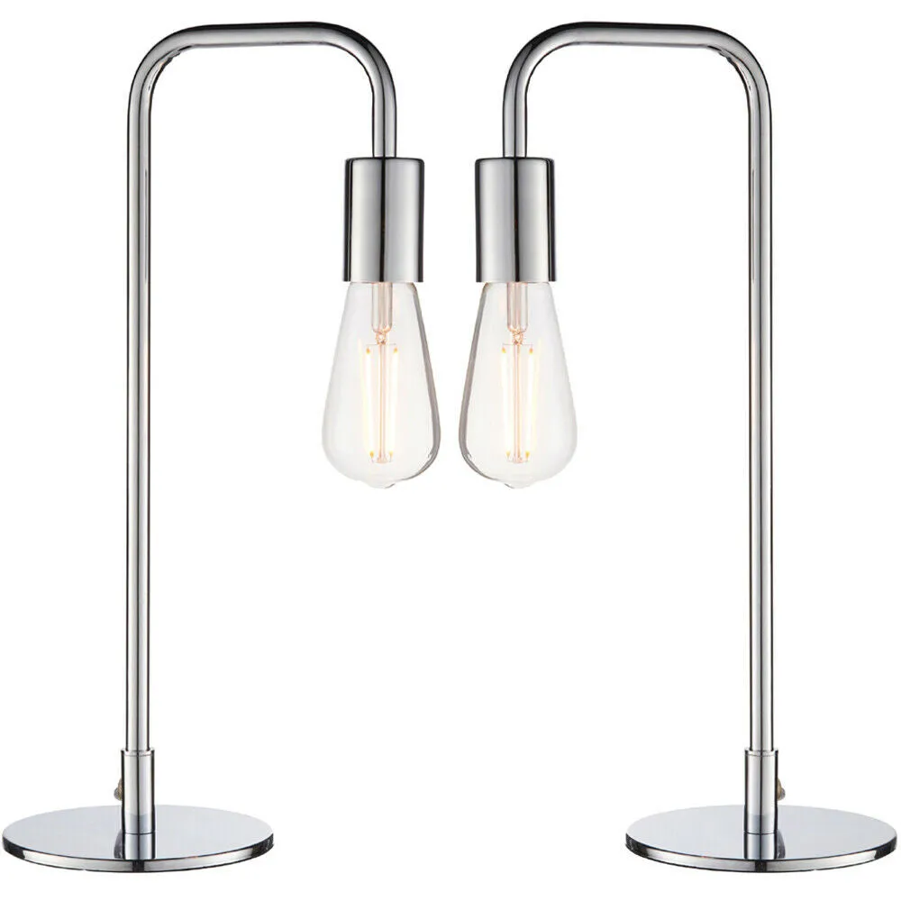 2 PACK Modern Hangman Table Lamp Chrome Industrial Arm Bedside Desk Light Base