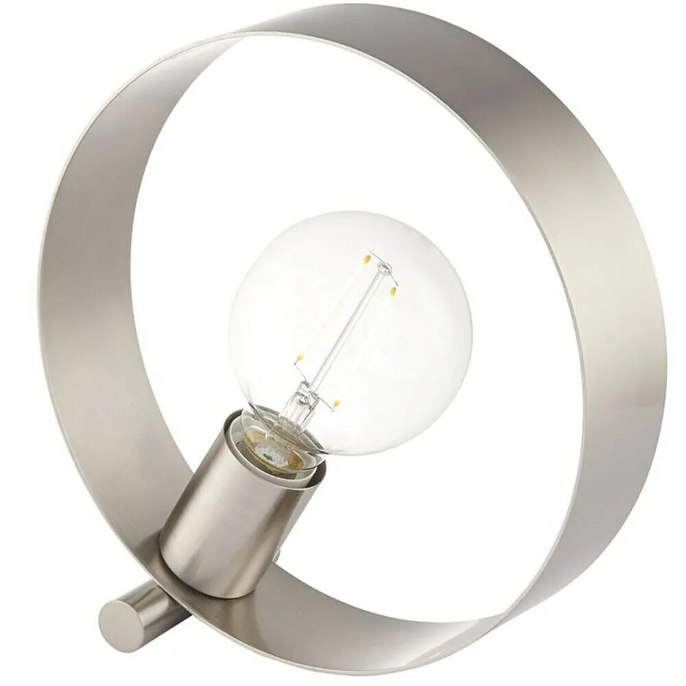 Modern Sleek Table Lamp Light Brushed Nickel Metal Hoop Shade Industrial Chic