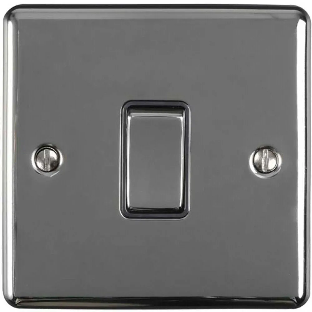 1 Gang Single INTERMEDIATE Light Switch BLACK NICKEL & Black 10A Metal Rocker