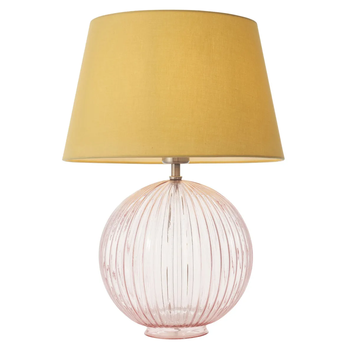 Table Lamp Dusky Pink Ribbed Glass & Yellow Cotton 40W E27 Bedside Light
