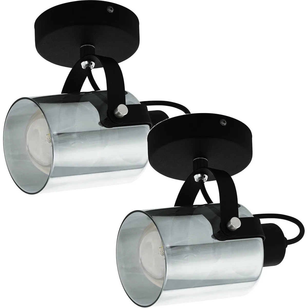 2 PACK Wall Light Black Chrome Shade Black Transparent Glass Vaporized E27 28W