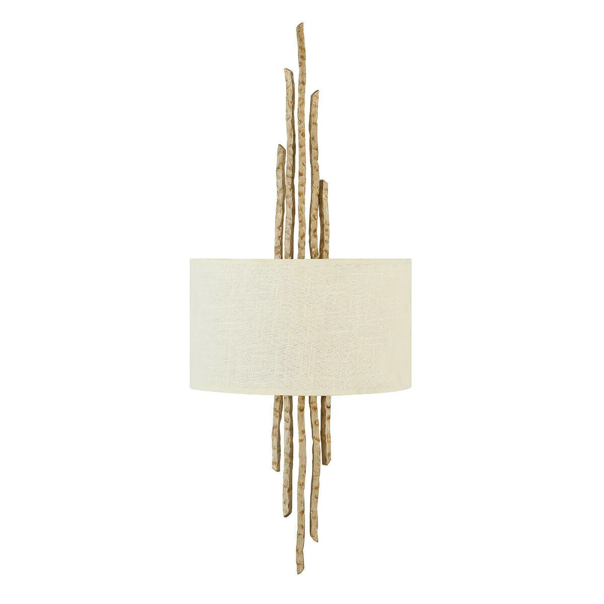 Twin Wall Light Hand Hammered Twig Effect White Shade Champagne Gold LED E14 60W