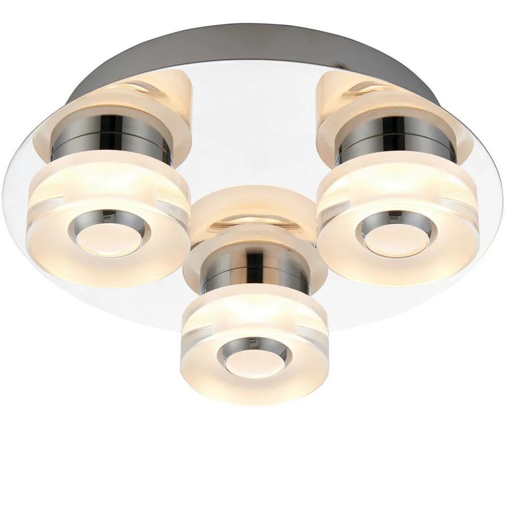 Flush Bathroom Ceiling Light RGB Colour Changing IP44 Chrome LED Remote Lamp