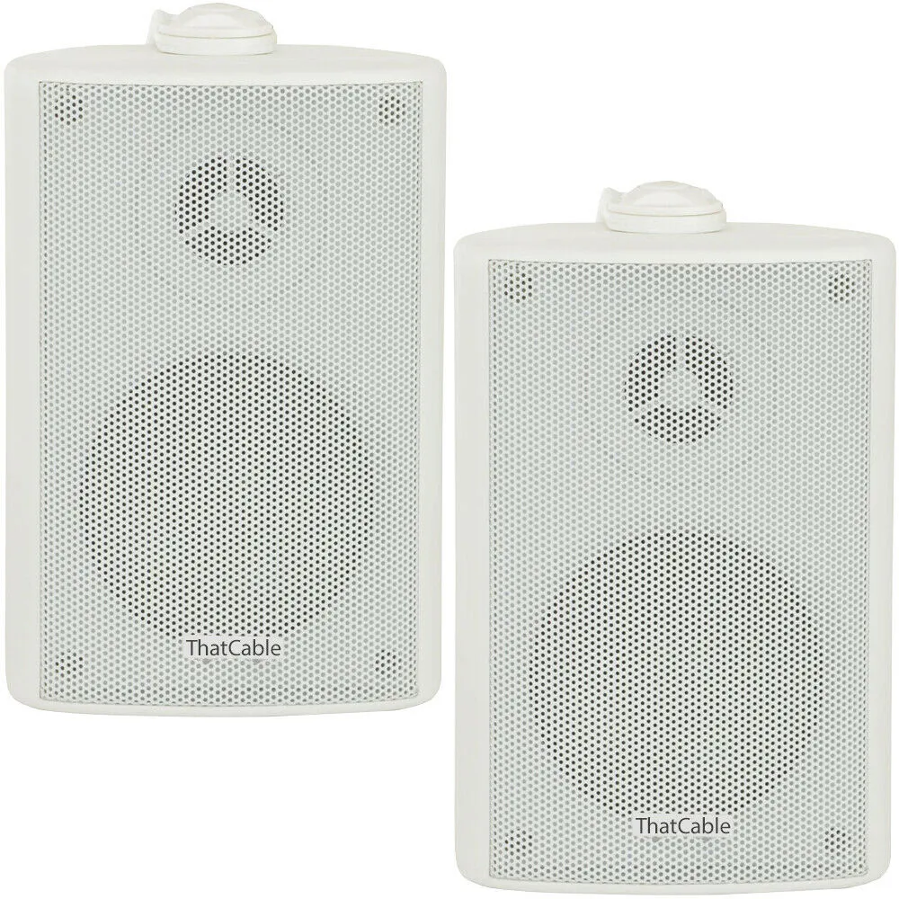 (PAIR) 2x 6.5" 120W White Outdoor Rated Speakers Wall Mounted HiFi 8Ohm & 100V