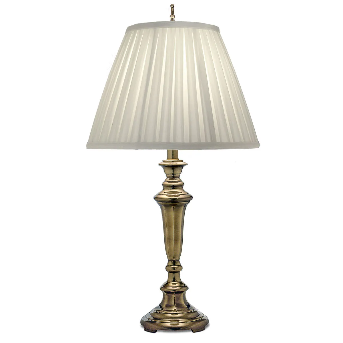 Table Lamp Oyster Silk Sheen Box Pleat Shade Burnished Brass LED E27 60W