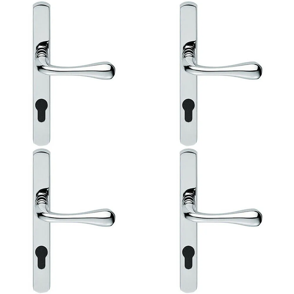 4x PAIR Flared Lever on Narrow Euro Lock Backplate 208 x 26mm Polished Chrome