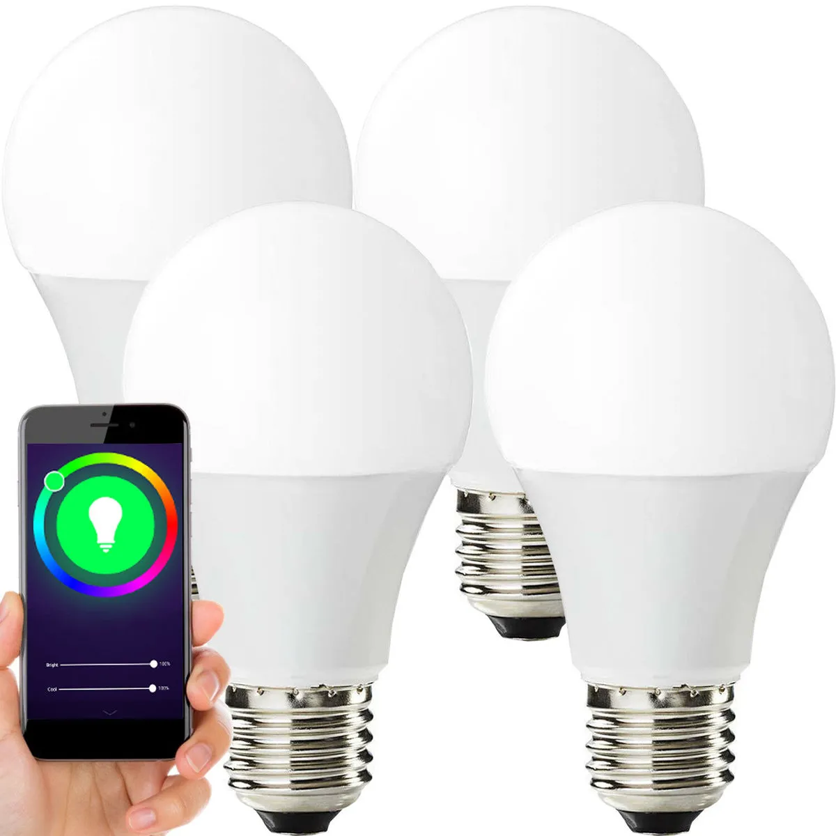 4x WiFi Colour Changing LED Light Bulb 6W E27 Full RGB White SMART Dimmable Lamp