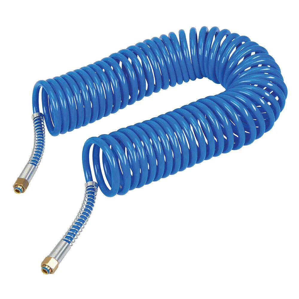 10m Coiled 10Bar Air Hose Â¼" BSP Female Compressor Connectors High Pressure