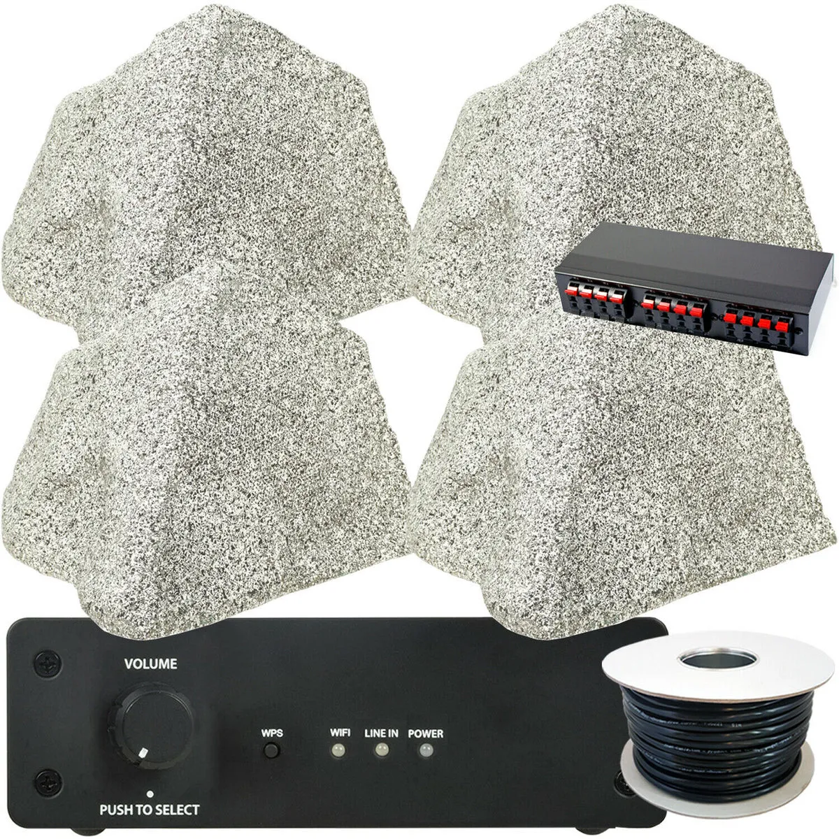 WiFi Garden Speaker Kit 4x 75W Outdoor Rock Speakers HiFi Stereo Amplifier