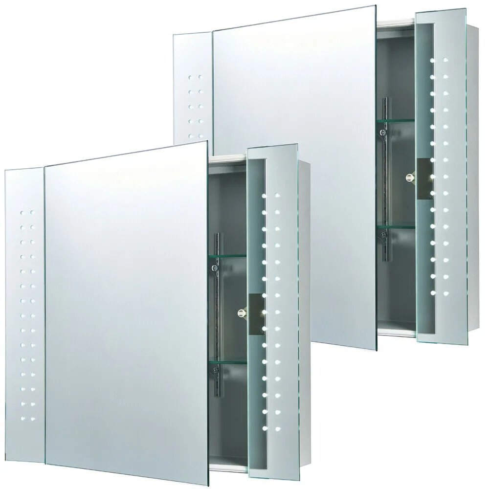 2 PACK IP44 LED Bathroom Mirror 60cm x 65cm Cabinet Light IR Switch & Shaver
