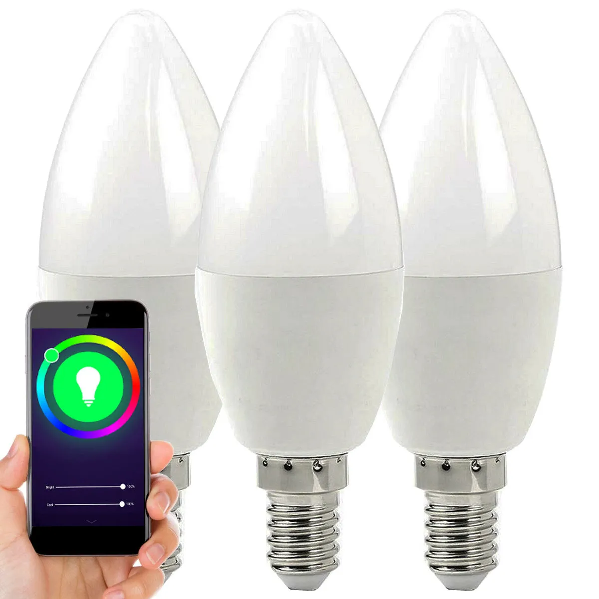 3 WiFi Colour Changing LED Light Bulb 4.5W E14 Mini Full RGB SMART Dimmable Lamp