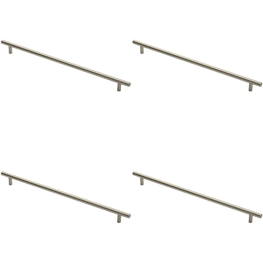 4x Round T Bar Cabinet Pull Handle 412 x 12mm 352mm Fixing Centres Satin Nickel