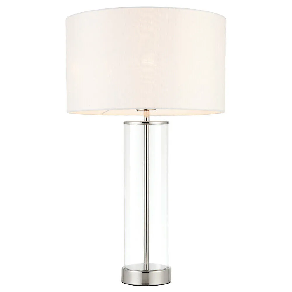 Touch Dimmable Table Lamp Nickel Glass White Shade Modern Bedside Feature Light