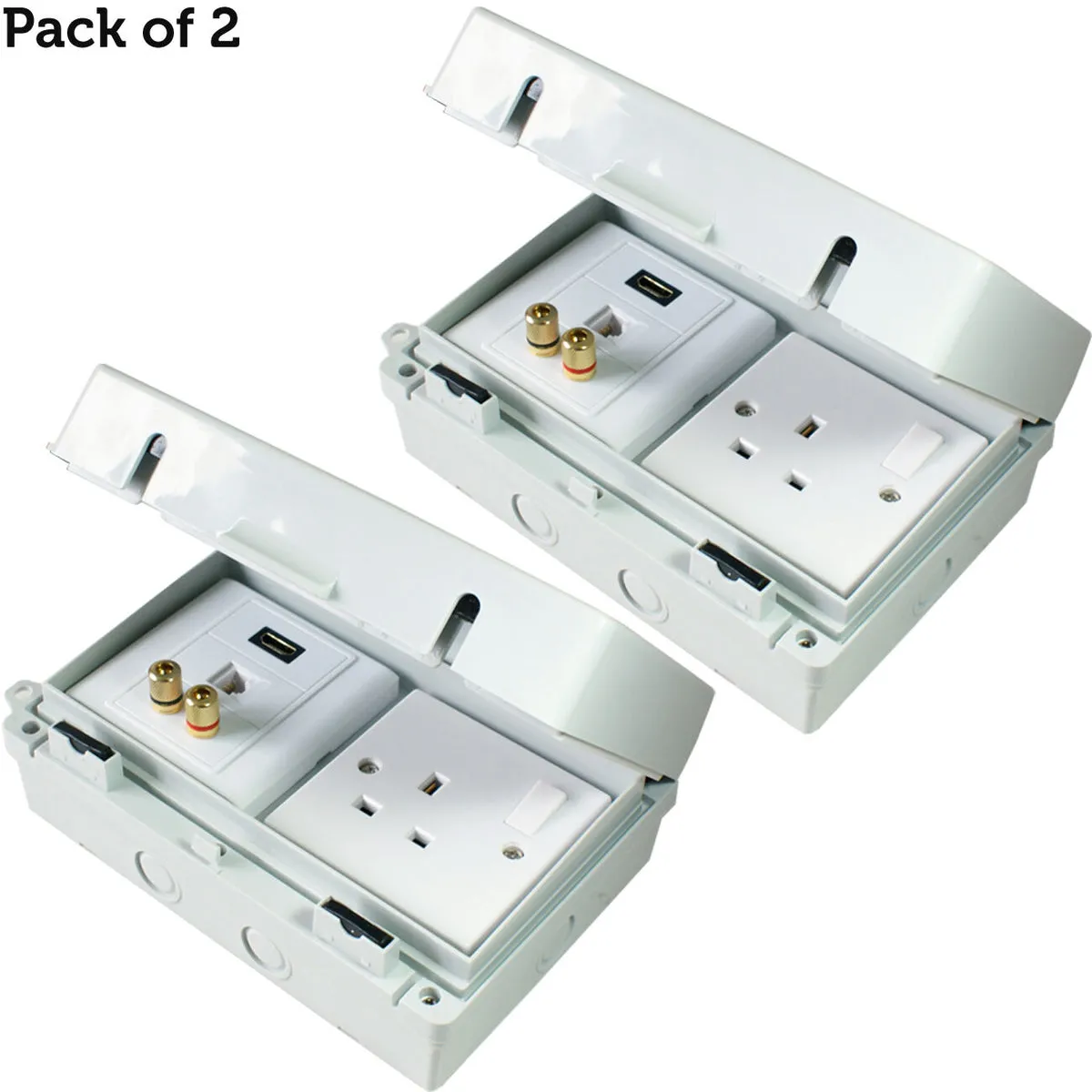 *2 PACK* Dual Double Waterproof Outdoor Back Box External TV Module Plate IP65