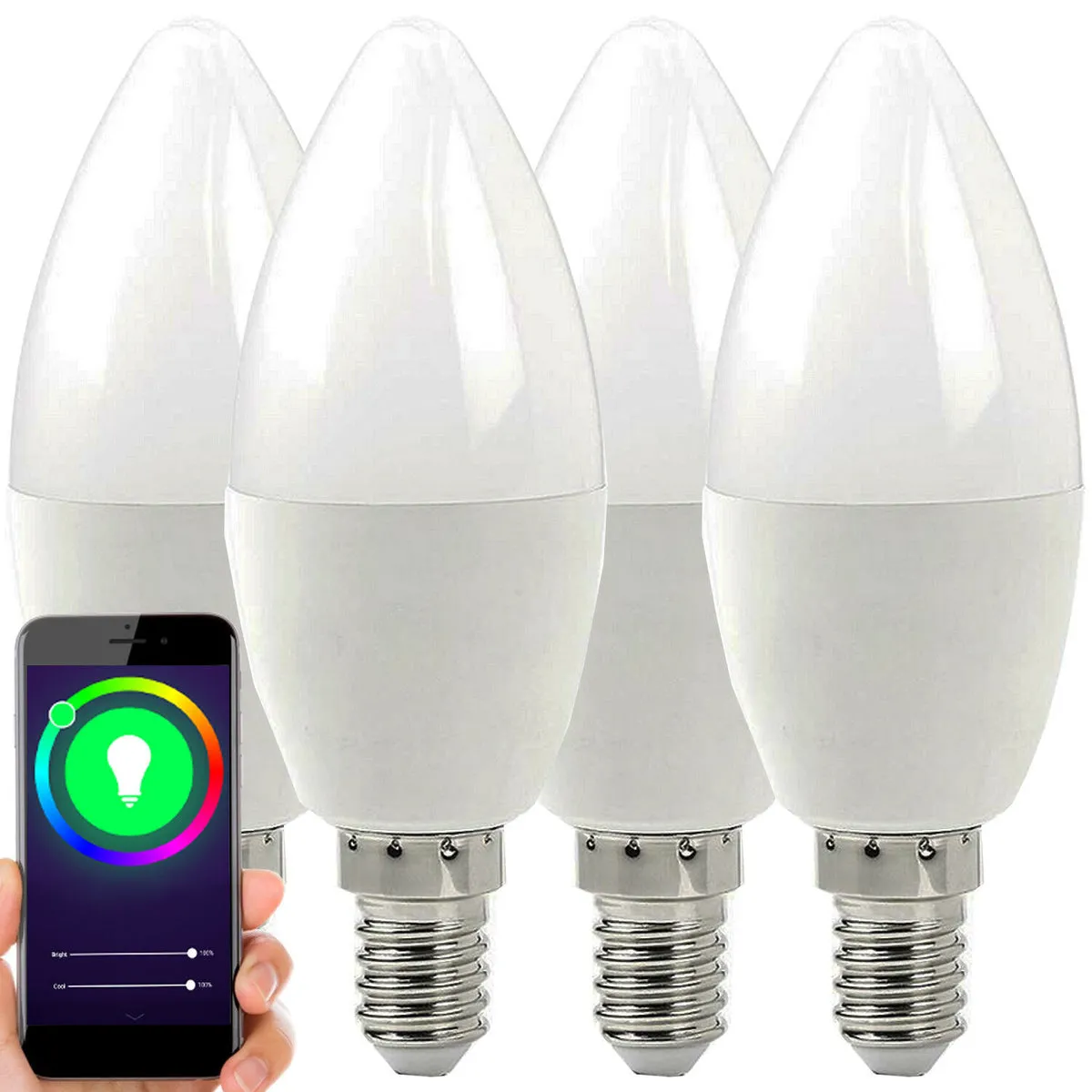 4 WiFi Colour Changing LED Light Bulb 4.5W E14 Mini Full RGB SMART Dimmable Lamp