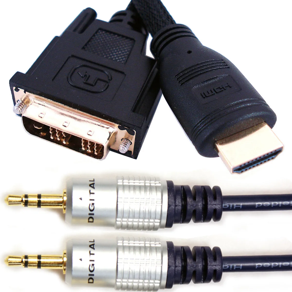 10M PC LAPTOP TO HD TV CABLE KIT HDMI DVI 3.5MM PLUG