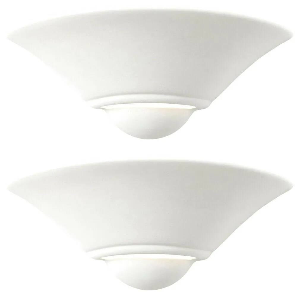 2 PACK Dimmable LED Wall Light Unglazed Ceramic Shell Dome Fitting Lounge Lamp