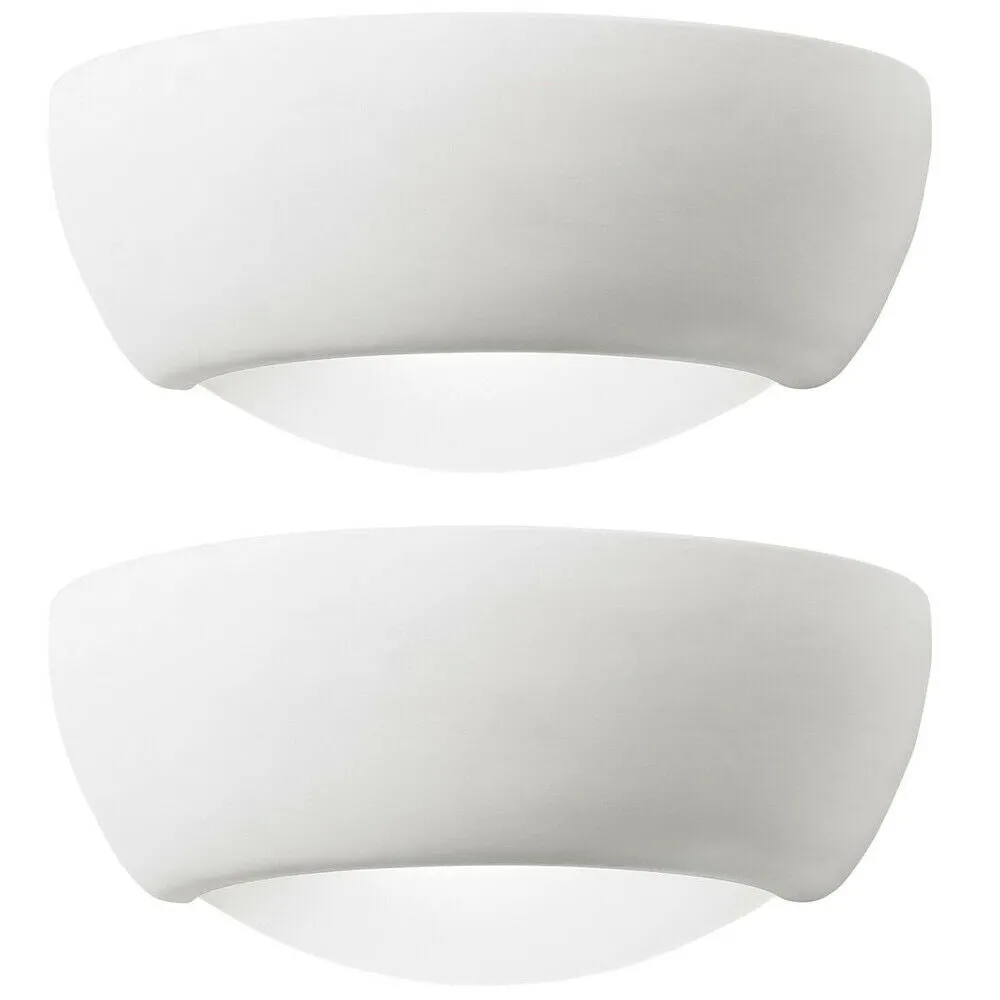 2 PACK Dimmable LED Wall Light Unglazed Ceramic Semi Dome Lounge Lamp Fitting