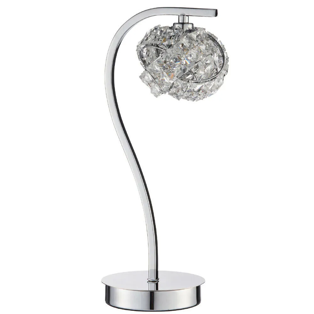 Touch On/Off Table Lamp Chrome & Crystal Glass Knott Shade Pretty Bedside Light