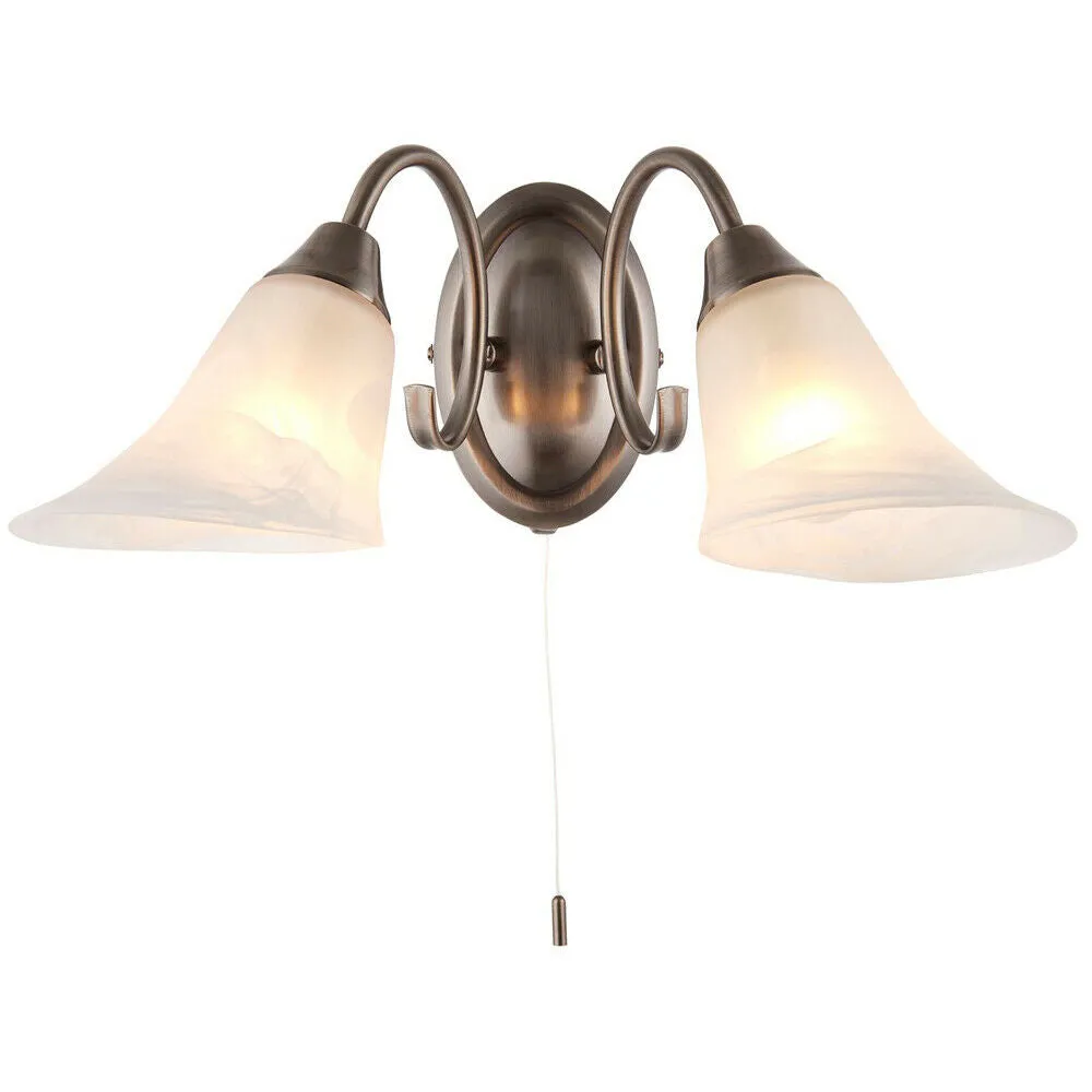 LED Twin Wall Light Antique Silver Frosted Glass Vintage Dimmable Lamp Lighting