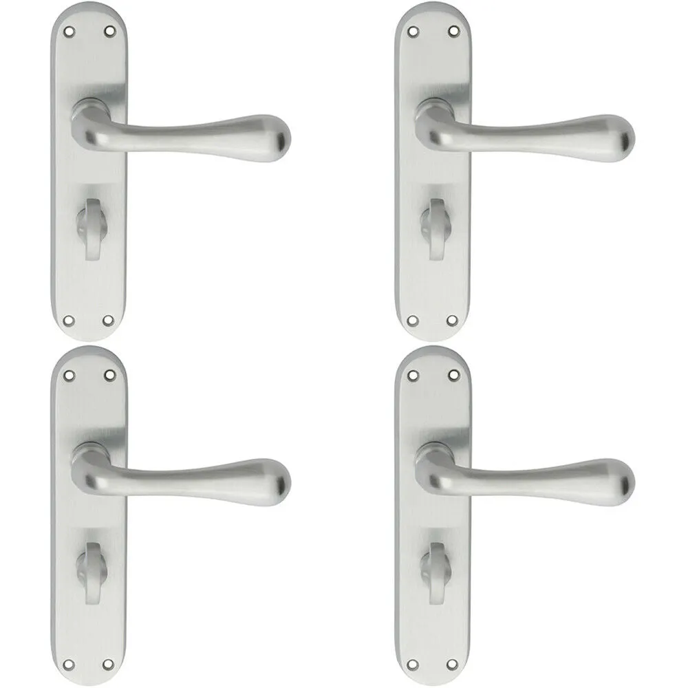 4x PAIR Smooth Round Bar Handle on Bathroom Backplate 185 x 40mm Satin Chrome