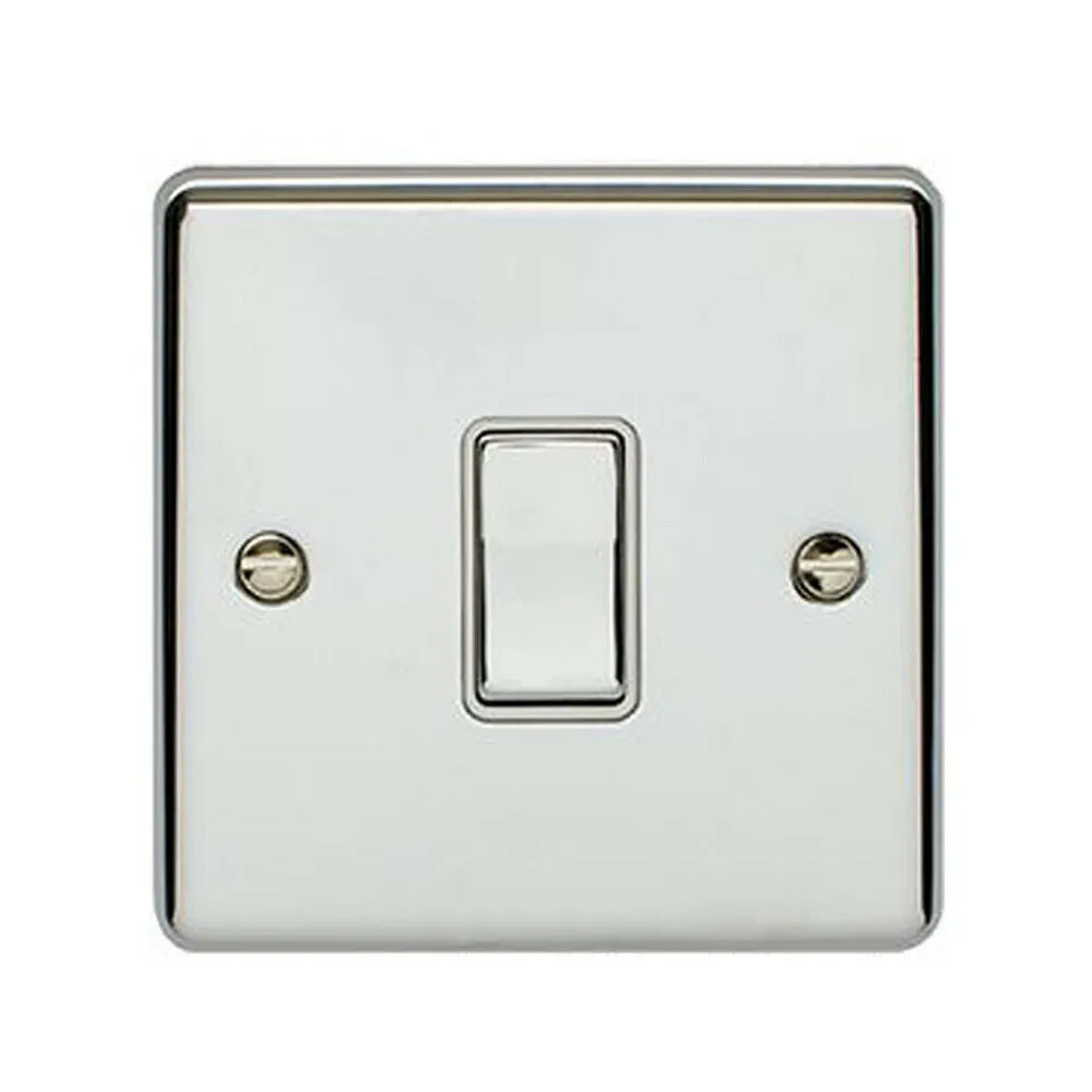 1 Gang Single INTERMEDIATE Light Switch CHROME & White 10A Metal Rocker