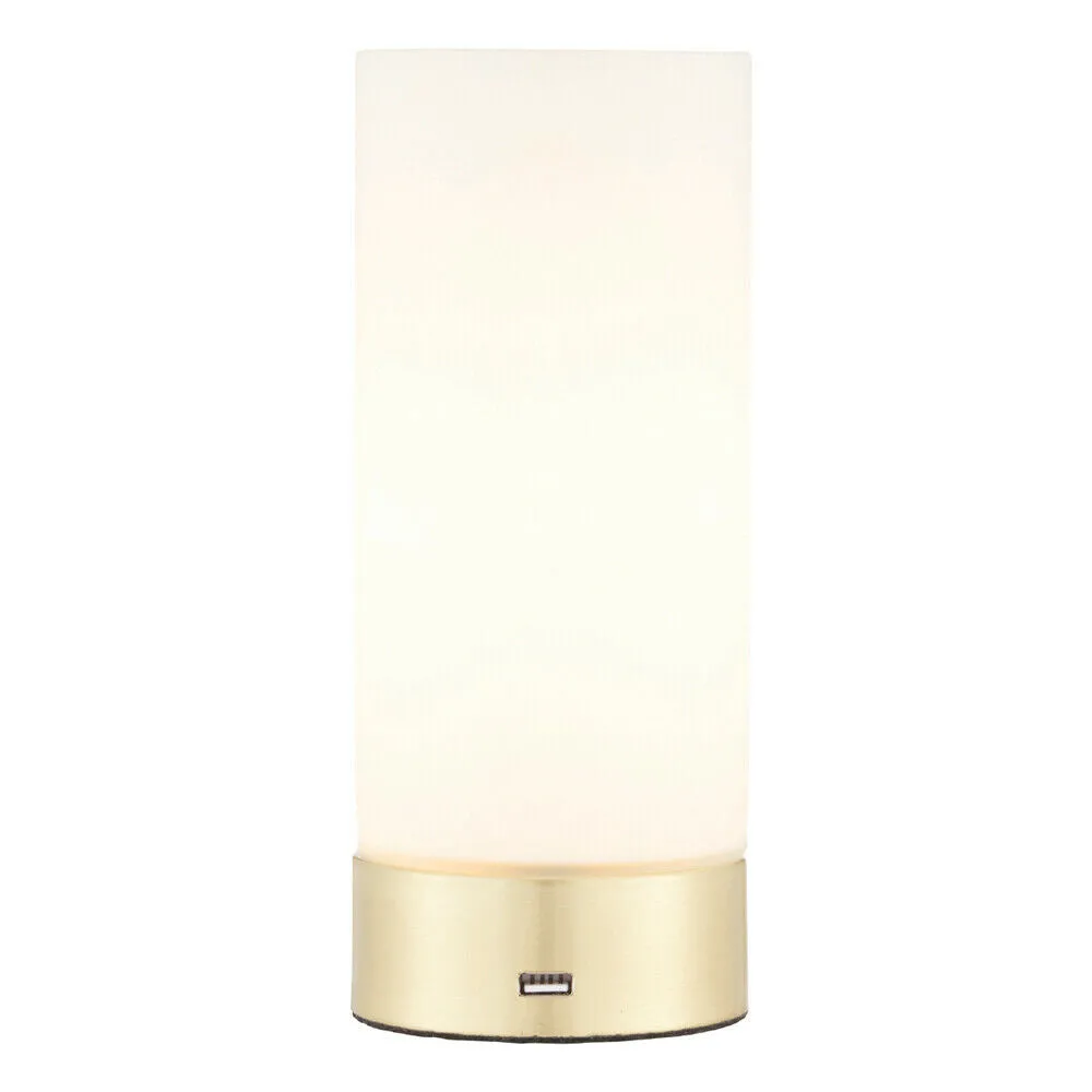 Touch Dimmable Table Lamp Brass & Frosted Glass Shade Modern Light USB Charger