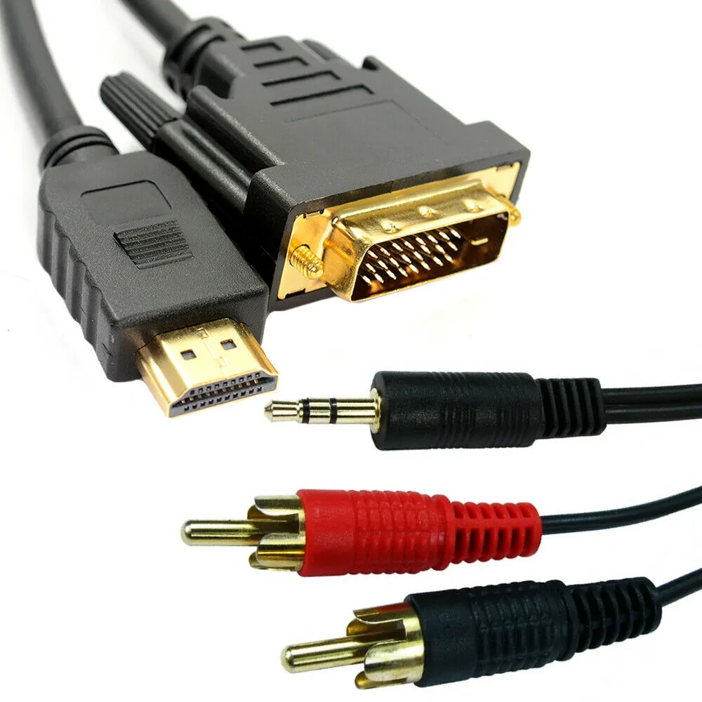 5M PC LAPTOP TO HD TV CABLE KIT HDMI DVI 3.5MM 2 RCA