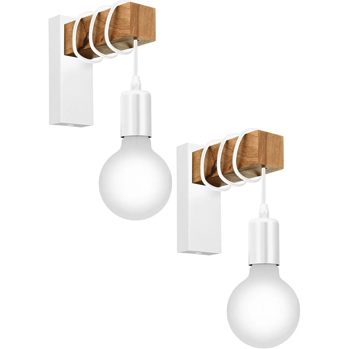 2 PACK LED Wall Light / Sconce White Plate & Wood Hangman Arm 1x 10W E27
