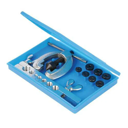 10 Piece Pipe Flaring Kit Clamp 45 Degree Spreader 7 Dies 3/16 Inch 5/8" In