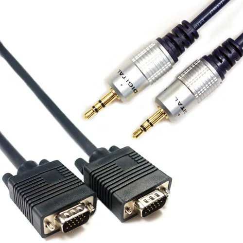10M PC/Laptop To TV Cable Kit - VGA SVGA Male Cable & 3.5mm Jack Plug Audio Lead