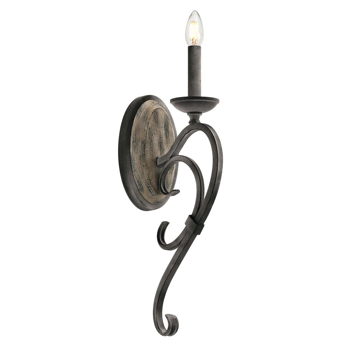 Wall Light Gently Curved Metalwork Weathered Zinc & Grey Wood Veneer LED E14 60W