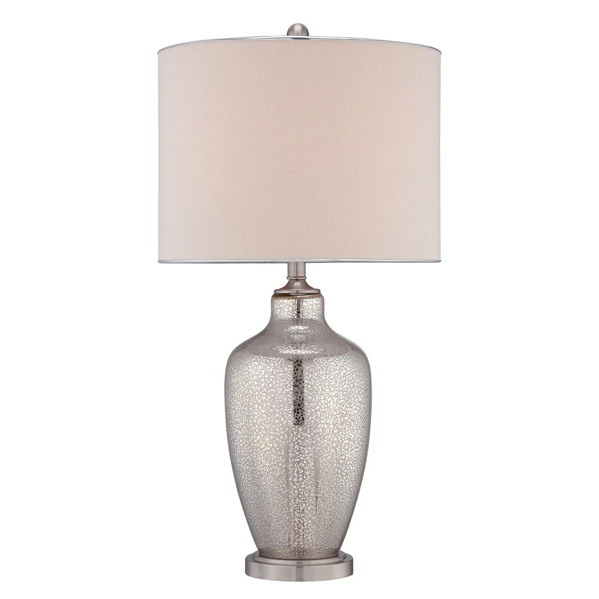 Table Lamp Glass Base Beige Linen Shade Silver Trim Mercury Glass LED E27 100W
