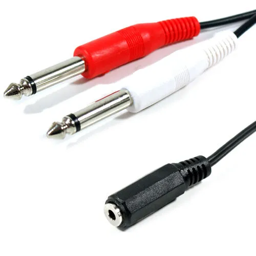 0.5m 3.5mm Stereo Socket to 2x 6.35mm Ã‚Â¼" Mono Plug Cable Lead Dual Twin Jack AUX