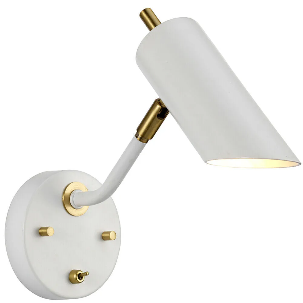 Wall Light Sconce White Aged Brass Finish LED E27 8W Bulb