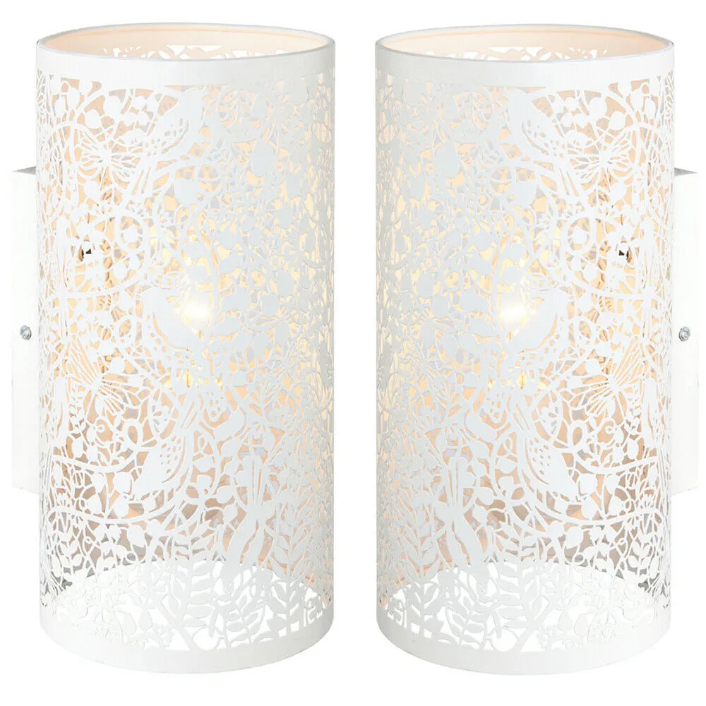 2 PACK Dimming LED Wall Light Pretty Ivory Birds Steel Shade Modern Lamp Fitting