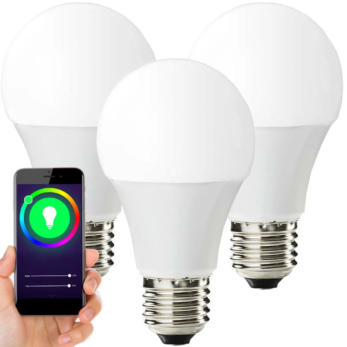 3x WiFi Colour Changing LED Light Bulb 6W E27 Full RGB White SMART Dimmable Lamp