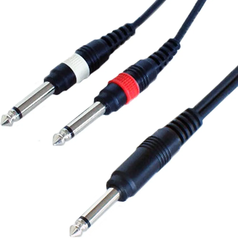 PRO 1.2m 6.35mm Mono Y Splitter Cable *2x Guitar into 1 Amp* Audio Combiner Lead