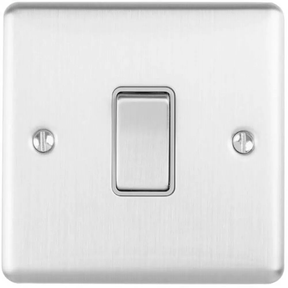 1 Gang Single INTERMEDIATE Light Switch SATIN STEEL & Grey 10A Metal Rocker